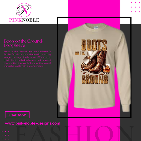 Boots on the Ground-brown hat long sleeve (statement t-shirt)