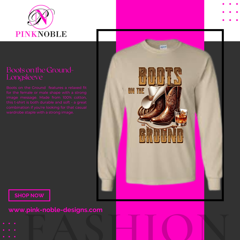 Boots on the Ground-brown hat long sleeve (statement t-shirt)